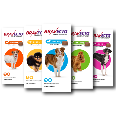 Tableta Masticable para el control de pulgas, garrapatas, sarna demodécica, sarcóptica y otodéctica en perros.